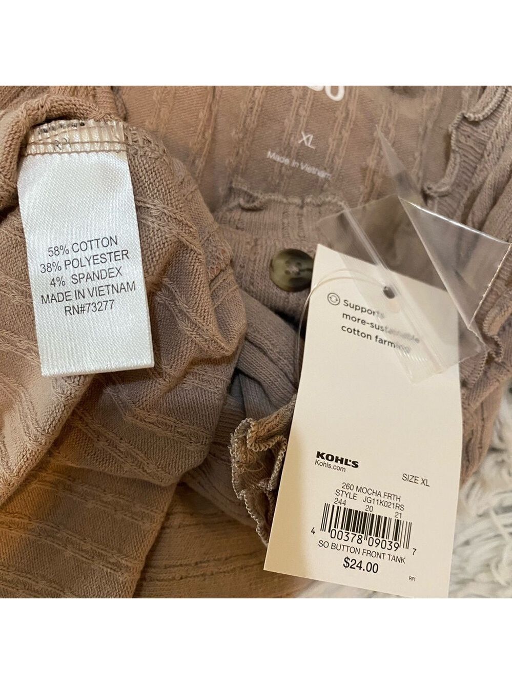 SO button down sleeveless tank Woman’s Junior’s size XL dark tan - Picture 11 of 13